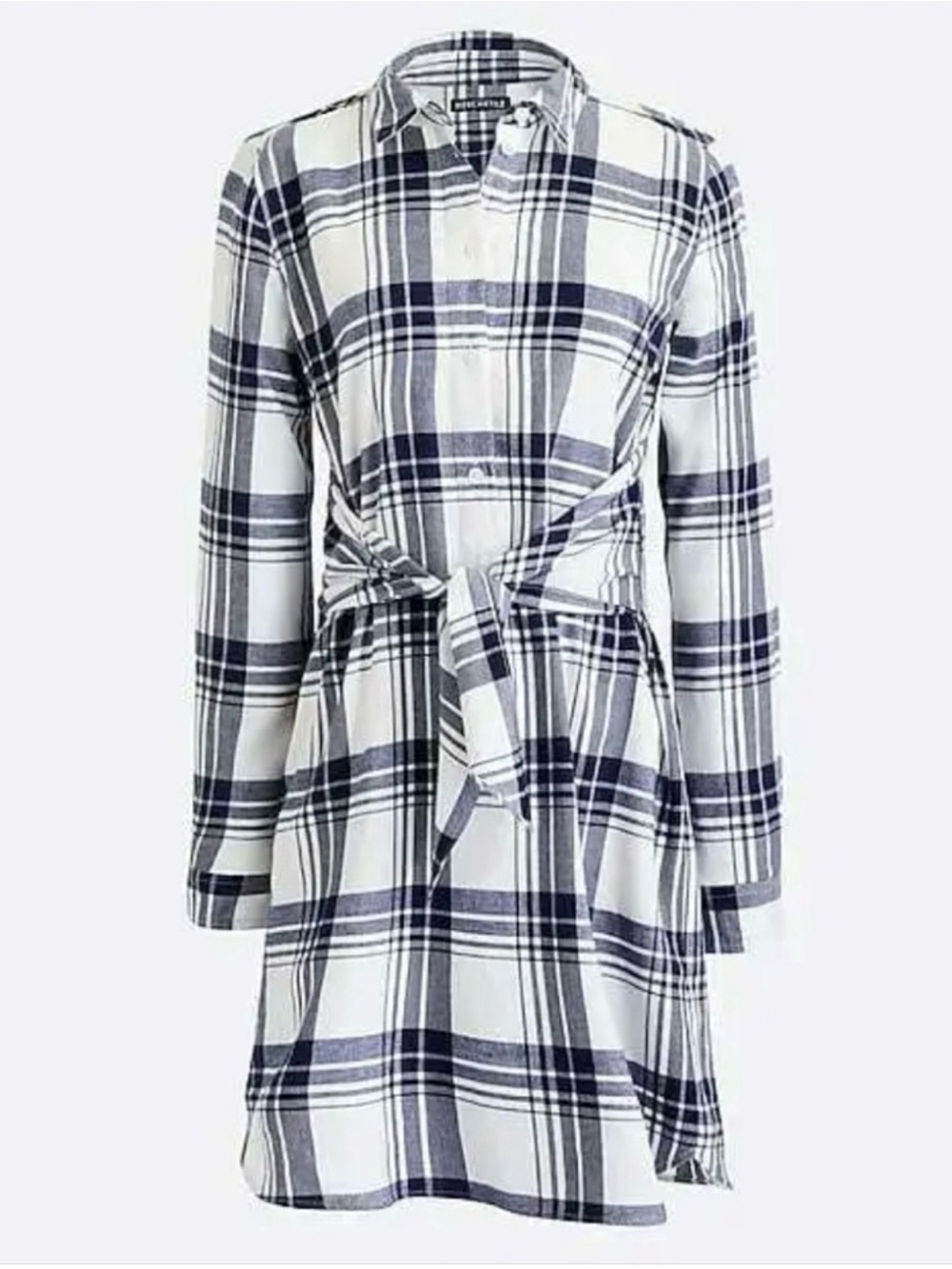 J. Crew Mercantile Navy Blue White Plaid Tie-Waist Flannel Shirt Dress XXL Fall